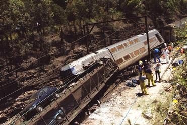Train derailment scene photograph 1